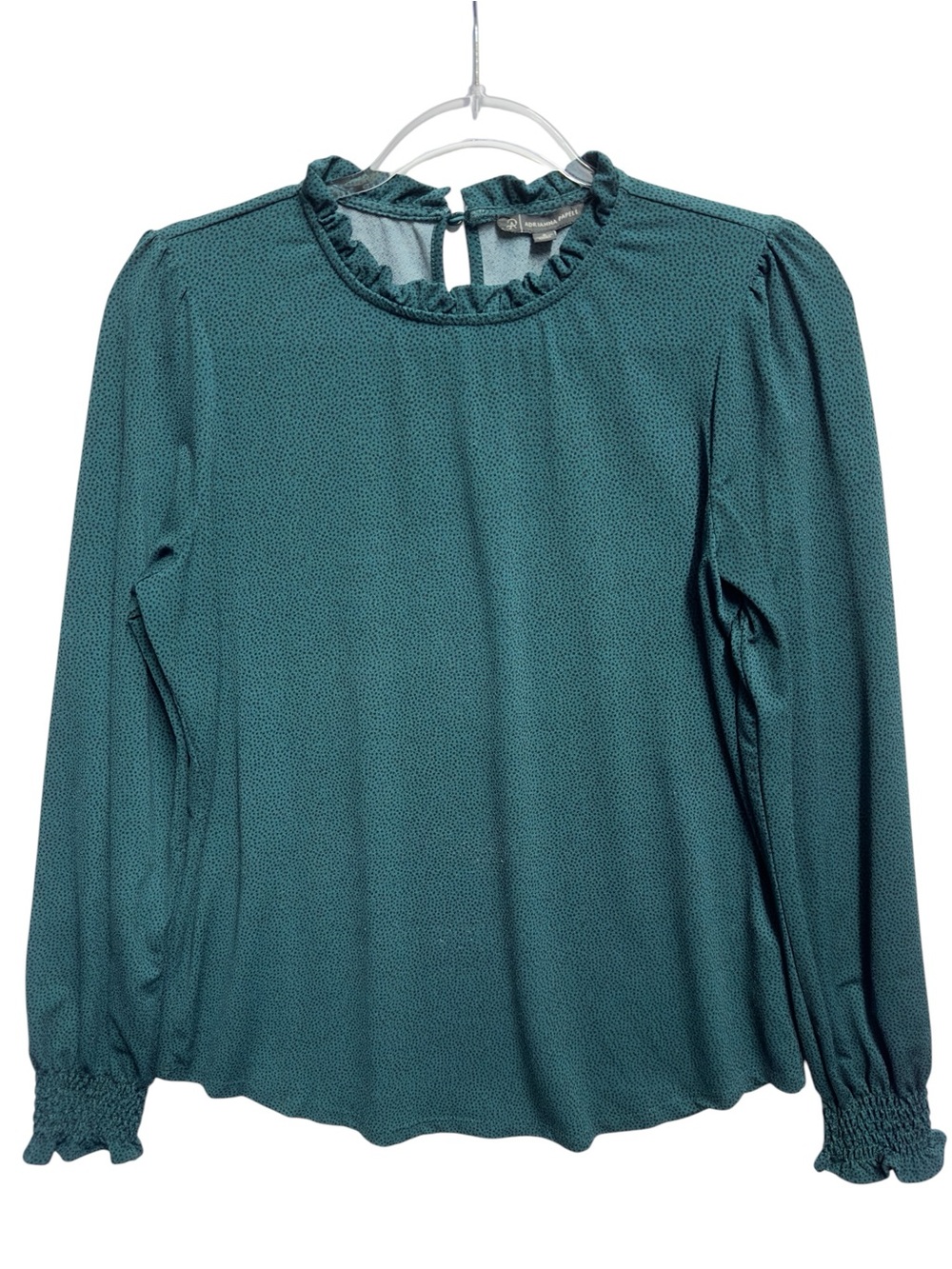 Tuxedo Crepe Knit Polka Dots French Puffy Blouse Top